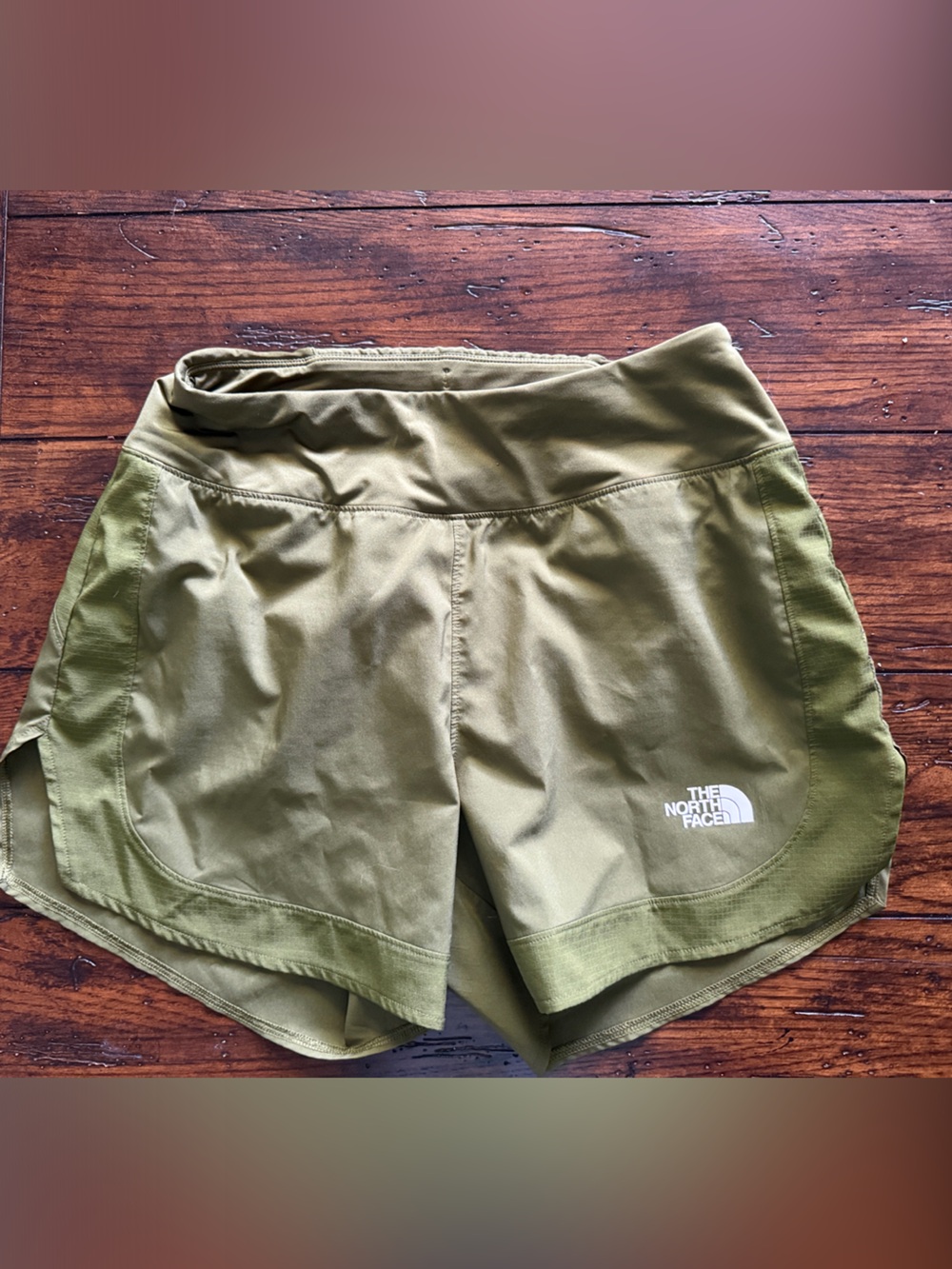The North Face Olive Running Shorts with White Logo